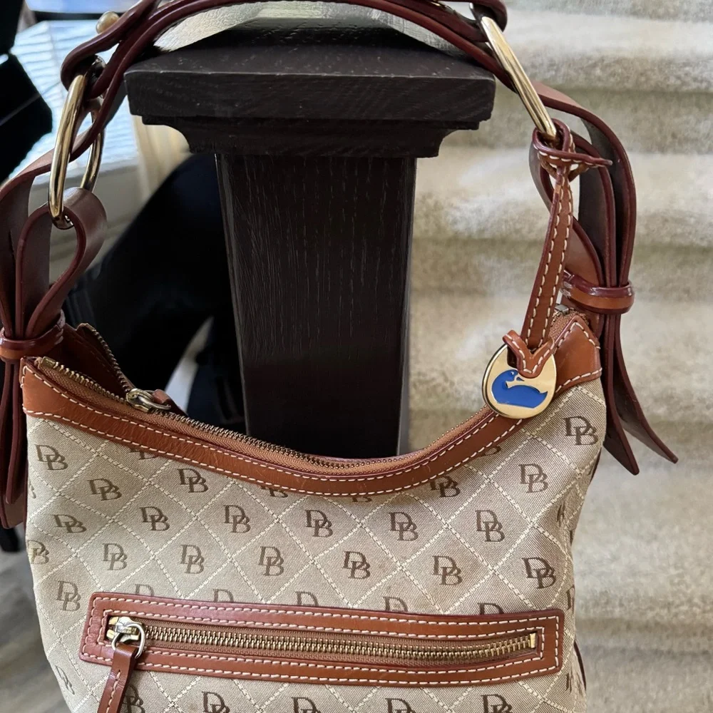 Vintage Dooney & Bourke Canvas & Leather Hobo Shoulder Bag Equestrian Style